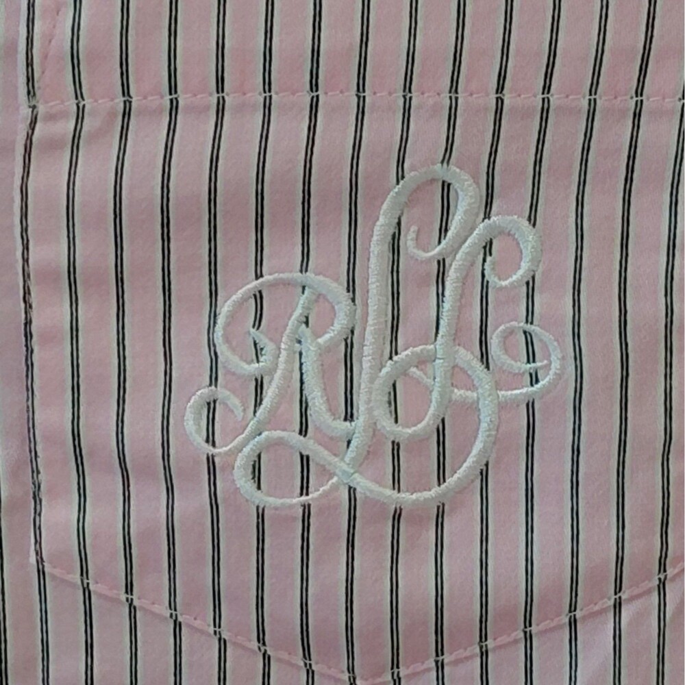 Lauren Ralph Lauren Sleepshirt Women's Large Pink Gray Stripes Monogram Cotton - Picture 3 of 8